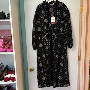 Woolrich Black and White Patterned Long Sleeve Dress